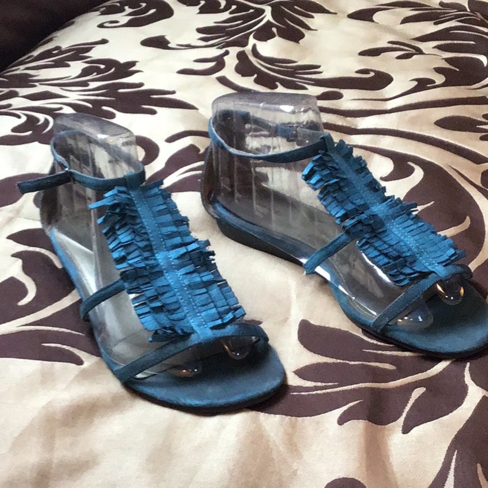 Teal Suede Sandals - Picture 2 of 4